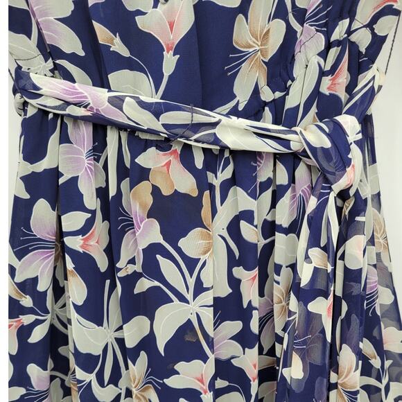 Roma‎ Vintage Floral Sash Waist Long Sheer Sleeve Flowy Maxi Fit n Flare Dress - Picture 7 of 13